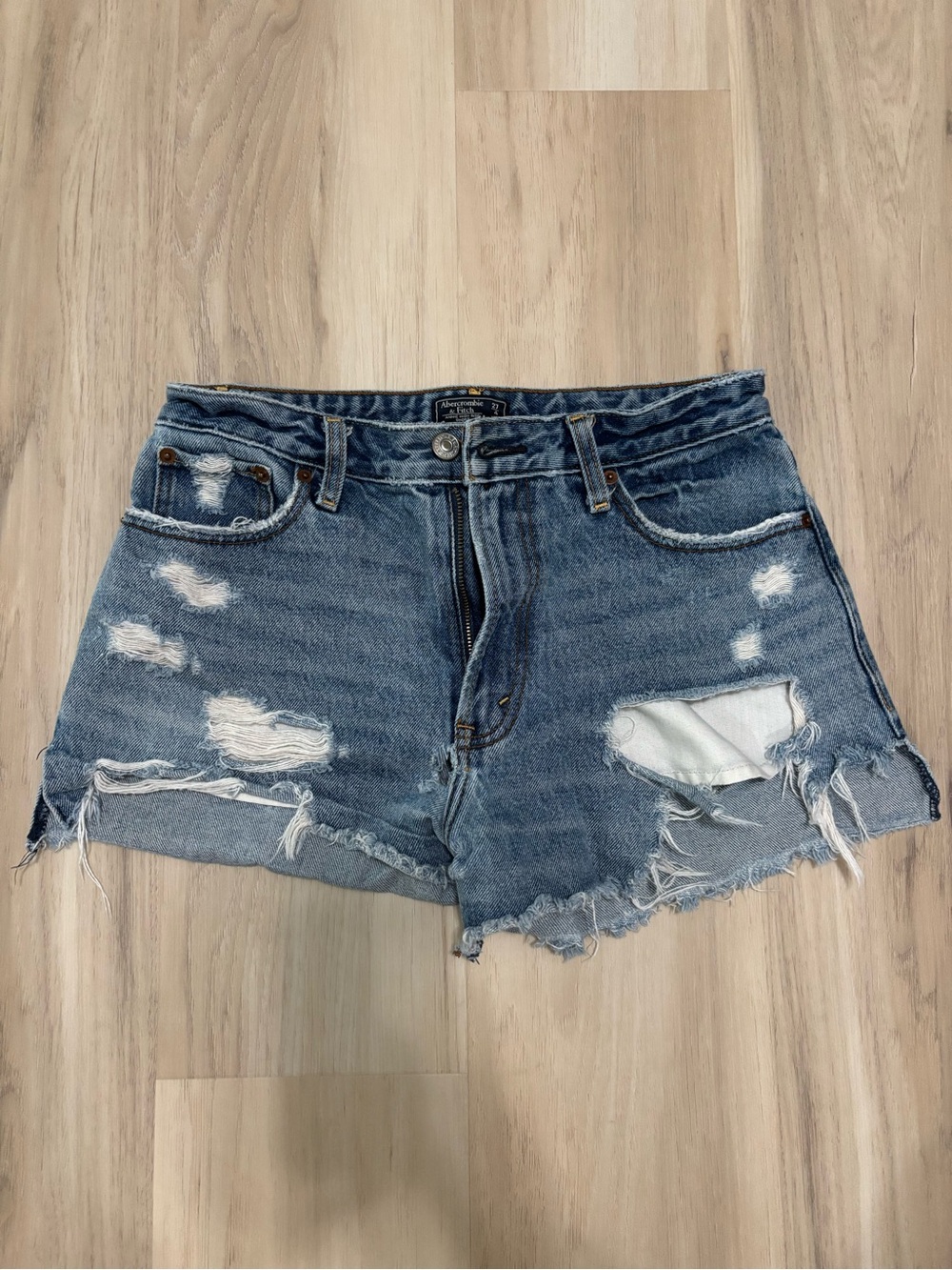 Abercrombie & Fitch Distressed Blue Denim Shorts